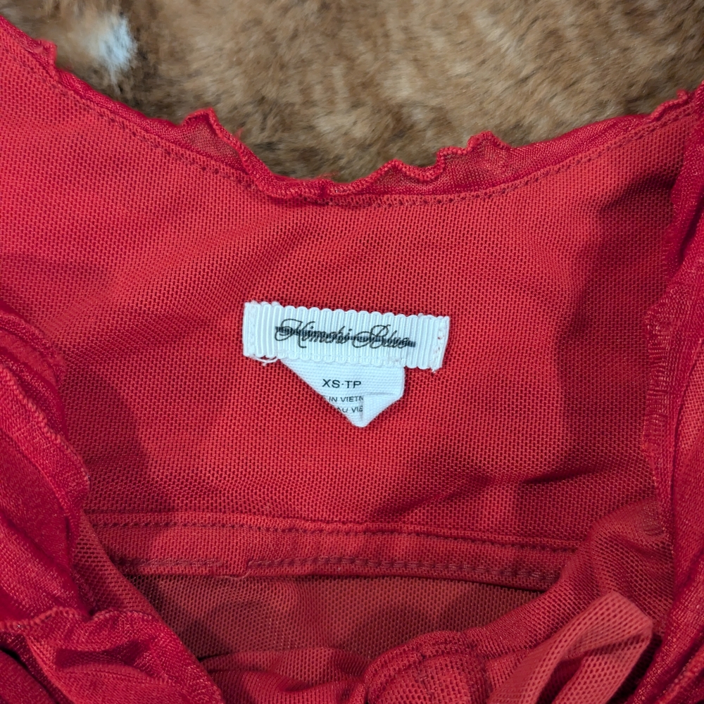 🎉Kimchi Blue Red Ruched Sheer Blouse - Picture 3 of 5